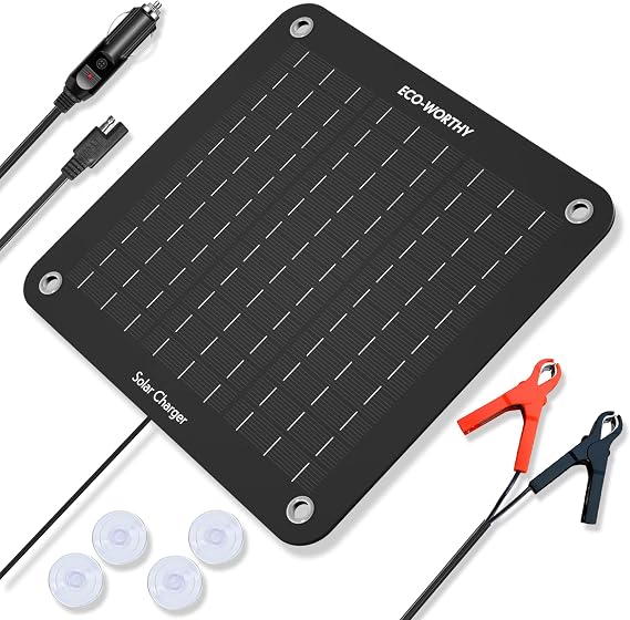 ECO-WORTHY 10W 12V Solar Battery Charger Trickle Maintainer Kit for Car | Waterproof solar trickle chargerIntelligent Safety Protections Keeps car/truck/boat/RV/ATV/marine battery charged