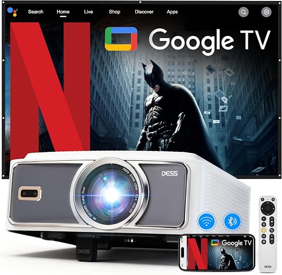 Projektor，[1500Brightness]4K Projector with Wifi6 and bluetoothSmart projector with Electric BracketMAX 300''Display Home theater projectorAuto Focus&KeystoneUpgrated Dess C5 Pro GTV