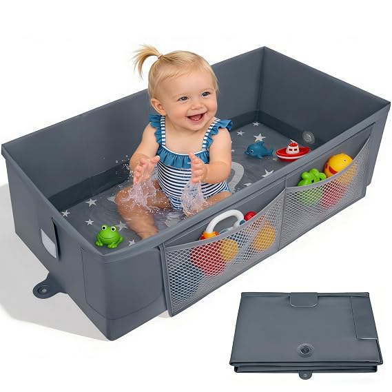 Collapsible Baby Bathtub with Toy Net, Portable Bathtub for Baby Shower