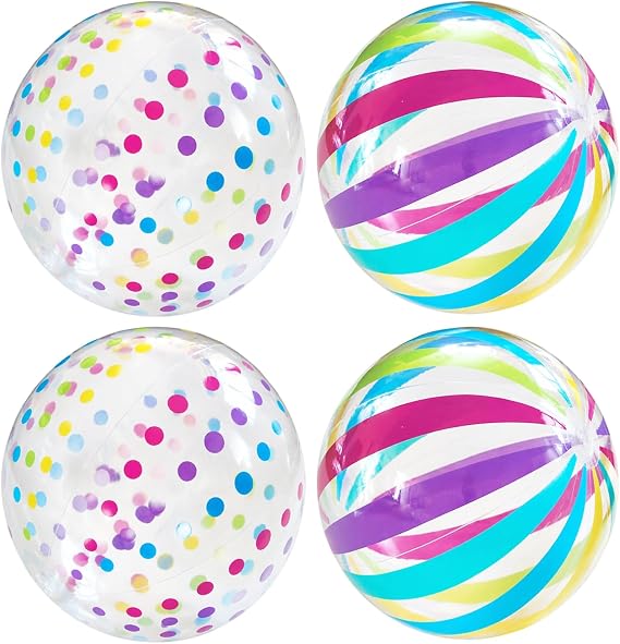 4Pcs Beach Ball, Beach Balls Inflatable, For Beach Water Games and Pool Party Activities, Family Outdoor Gatherings, Transparent Design with 40 cm Size Before Inflation ﻿