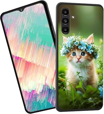 for Galaxy A15 5G Case,Slim Shockproof TPU Soft Rubber Silicone Cover Phone Case for Samsung Galaxy A15 5G,Cute Cat Blue Flower