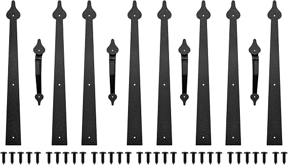 Steel Decorative Garage Door Hardware Kit, Faux Garage Door Accents,8hinges and 4handle Screw Mount, Black (2)