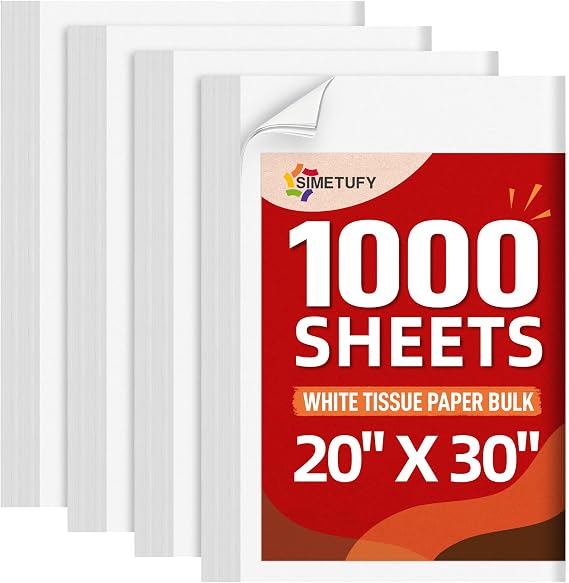 Simetufy 1000 Sheets 20"x 30" White Tissue Paper Bulk for Gift Bags | Packing Supplies Gift Tissue Paper for Gift Bags Wrapping Moving&Packaging Wedding Birthday Holidays Christmas Crafts Decor