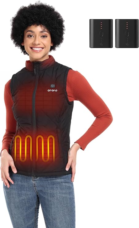 ORORO Womens Heated Quilted Vest (Black, M) and Extra Battery