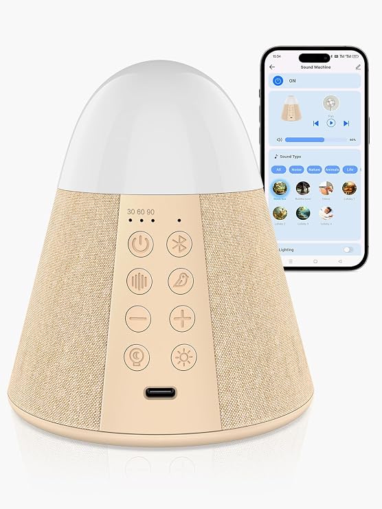 Vanzon Baby Sound Machine, Smart App Control White Noise Machine with 54 Soothing Sounds & 15 RGB Night Light Modes and Auto-Off Timer, Suitable for Adults & Kids Sleeping