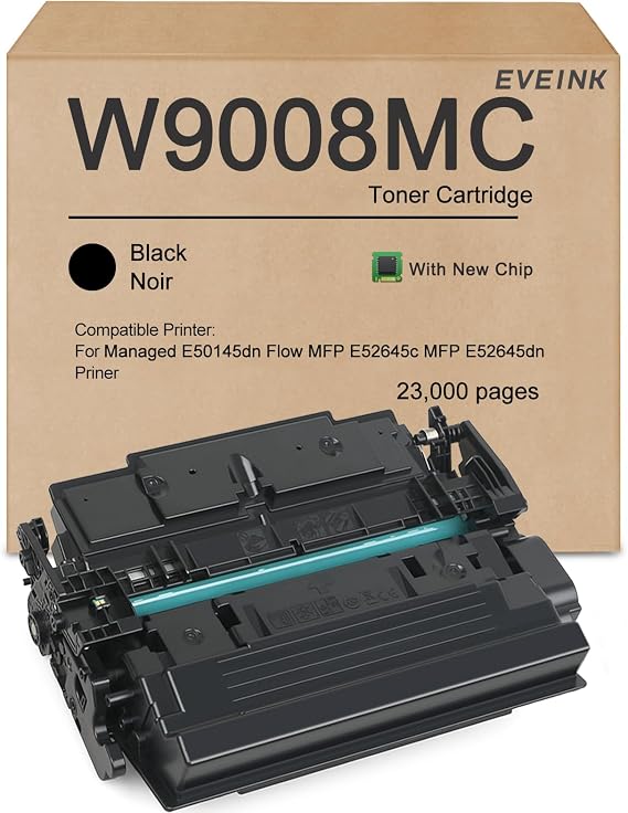 EVEINK W9008 W9008MC Toner Cartridge Compatible with MFP E52645 Priner | High Capacity W9008MC Black Toner with New Chip Replacement for Managed E50145dn Flow MFP E52645dn MFP E52645c Priners