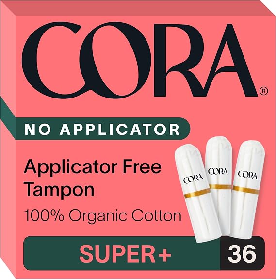 Cora 100% Organic Cotton Non-Applicator Tampons (36 Super Plus Tampons)