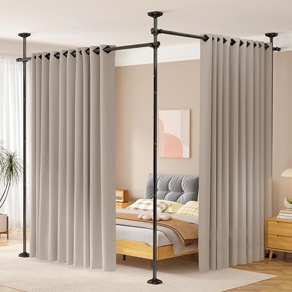 SUNALLY Room Divider for Separation 28-114in(W) Privacy Wall Divider, Black