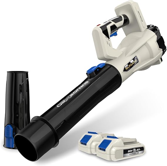Sun Joe 20-Volt ECOSHARP Cordless X20 Compact Leaf Blower | 400 CFM | W/ 2 x 2000 mAh Batteries (2.0-Amp) + Charger | 400 CFM, Includes 2x 2000 mAh Batteries (2.0-Amp) and Charger, X20-BLOWER-2AX2