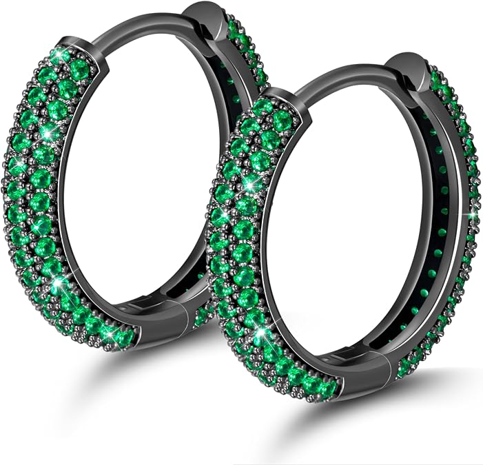 HELLOICE Hoop Earrings Iced Out Cubic Zirconia Huggie Cartilage Cuff Diamond Hypoallergenic 18k Gold Plated Round Circle Earrings Hoop Earrings 5A CZ Stones Lightweight for Men