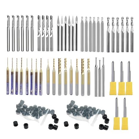 52 Pcs 1/8 Shank 1/8 Inch Essential Router Bit Set for CNC Milling Carving Woodworking Detail Carving Trimming V Groove Engraving Slotted Insert
