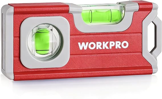 WORKPRO 4-1/2 Inch Mini Magnetic Pocket Level, Aluminum Alloy, Red | Magnetic Pocket Level Tool, 2 Clear Vials 90/180, DIY Crafting, Woodworking, Home Decor, Ideal for Handymen & Carpenters
