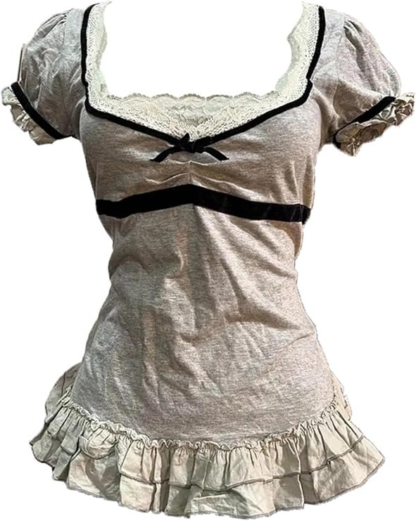コケットグラフィックTシャツ Y2k キュートコア少女服 城宿トップス トゥイー原宿ダウンタウンガール 2000年代服