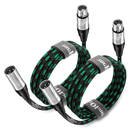 XLR to XLR Pro Mic Cable 4.5 meter 2-Pack Male to Female XLR Cable 3-pin Green Balanced Shielded Microphone Cable for Amplifier Mixer,Speaker Systems,Recording Studio