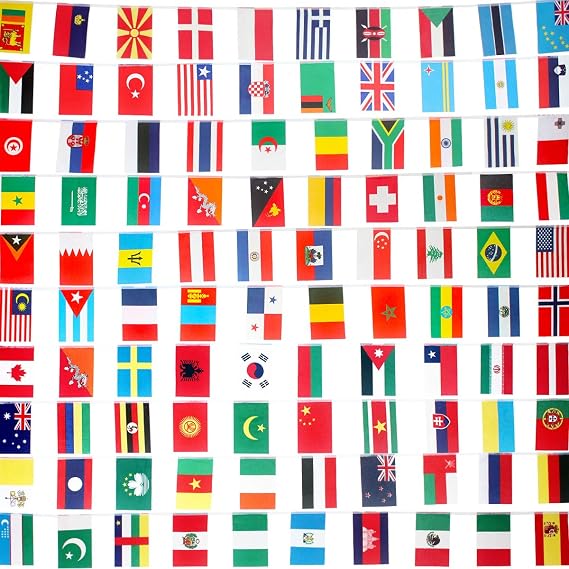 AMAPON 100 Countries Flags Banner, 82ft International Flags String, World Party Decoration, for Sports Clubs, Grand Opening, Restaurants, Bars etc. | Decoration for Sports Clubs Grand Opening Restaurants Bars
