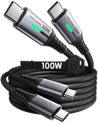 INIU USB C Cable, [6.6ft, 2-Pack] 100W USB C to C Fast Charging Cord, Braided Type C Charger Cable for iPhone 17 16 Pro Max, Samsung Galaxy S25 S24 Ultra, MacBook Pro iPad Air Switch 2 Steam Deck etc.
