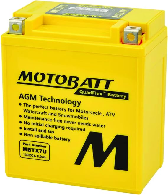 MotoBatt DB Electrical MBTX7U New Battery for Motobatt Battery 8Ah, Aprillia, Atk, Honda, kawasaki, Suzuki, Nimota Motorcycle YTX7L-BS