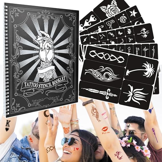 20 Sheets Glitter Tattoo Kit, 467 Pcs Airbrush Henna Tattoo Stencils