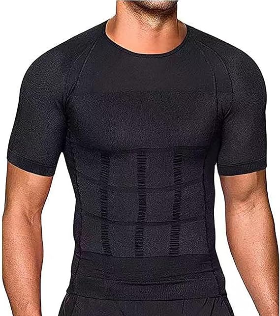Men's Compression Shirt with Sleeves, Slimming Tummy Control Body Shaper Gynecomastia Undershirt Shapewear Vest