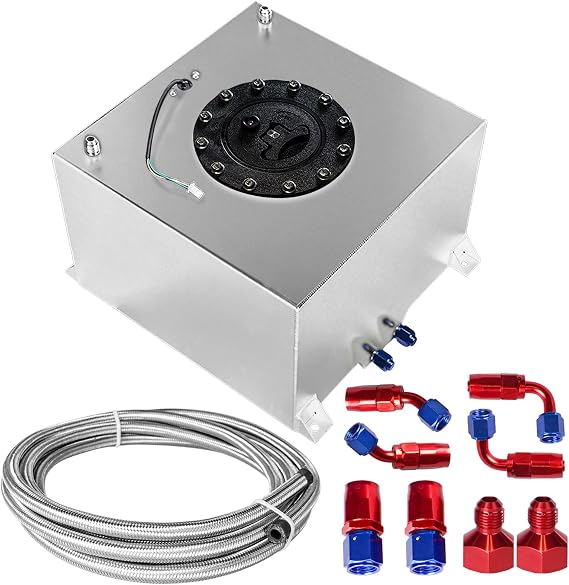 5 Gallon 20L Fuel Cell Polished with Cap/Level Sender/12FT Oil Feed Line Silver