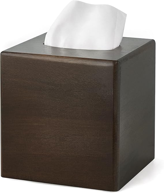 Mkono Tissue Box Cover Square, Rustic Wood Open-Bottom Holder, Dark Brown