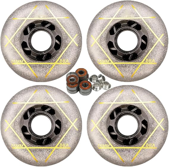 Inline Skate Wheels, 72MM/76MM/80MM Diameter, 83A Hardness,Inline Roller Skate Replacement Wheels (Pack of 8) for Inline Skate Wave Board Caster Board Street Surf (Silver, 80MM)
