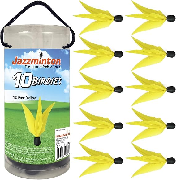 Jazzminton Yellow Birdies 10 Pack - Shuttlecock for Fast Play with Wooden Paddles - Fun Paddle Game for Indoor or Outdoor Play