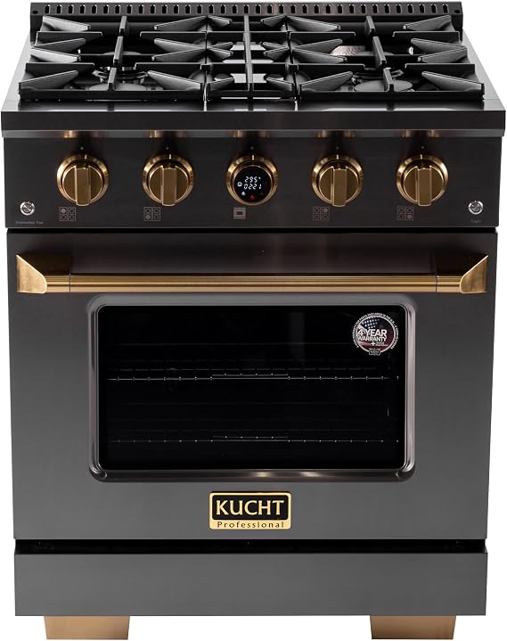 30 in. 4.2 cu. ft. 4 Burners Dual Fuel Range for Natural Gas in Titanium Stainless Steel with Kucht Horus Thermostat