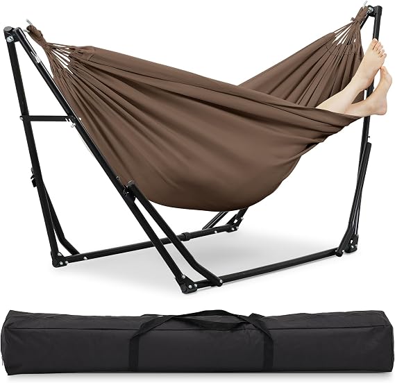 2 in 1 Hammock with Stand, Outdoor Hammock Swing Chair with Portable Heavy Duty Stand, Multi-Functional Hammock Stand 480 lbs Weight Capacit-Coffee