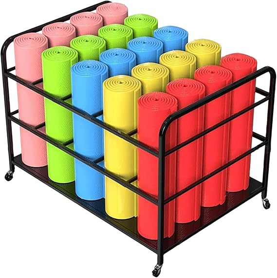 Large Yoga Mat Storage Rack with Wheels, Floor Stand Foam Roller Storage Holder Adjustable, Home Gym Workout Organizer Holder Hold 12/16/20 Exercise Mats(Black,Large)