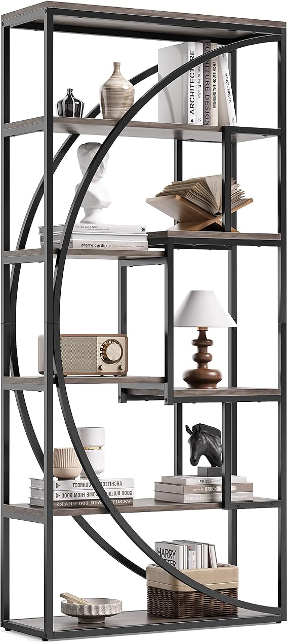 1Easylife 70.8-Inch Book Shelf, Industrial Metal Bookcase, 6-Tier Tall Bookshelves, Grey Display Shelves Storage Organizer for Living Room Office