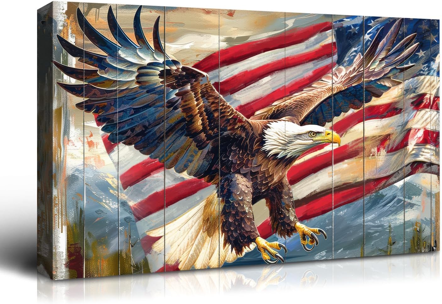 Denozer - Large American Eagle Canvas Wall Art, Patriotic Flag Design, Living Room Office Bedroom Decor, Ready to Hang - 48" Lx32 W
