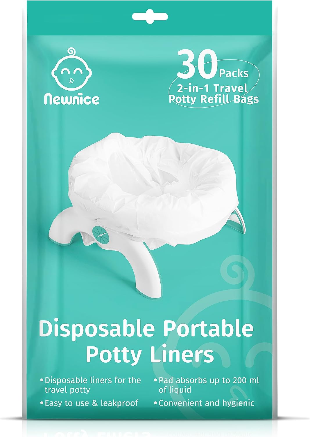 Newnice [30 Counts] Disposable Liners with 200ML Absorbent Pads, Portable Travel Bags Compatible with OXO Tot 2-in-1 Go Potty, Training Liners Fit Most Chairs for Kids, Toddlers