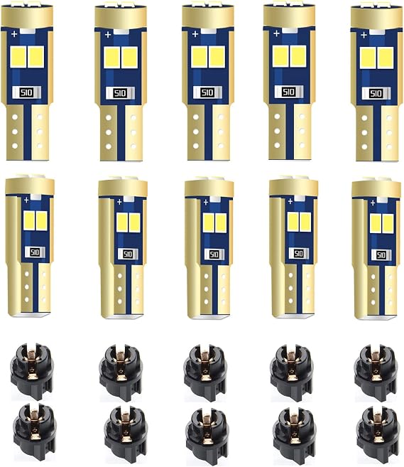 T5 Led Bulb,2721 37 74 PC74 6SMD Bright White Canbus Dash Dashboard LED Lights,Wedge Lamp Twist Sockets Instrument Panel Cluster Replacement 10pcs