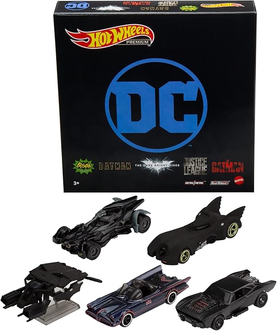 Hot Wheels Batman Bundle, 5 Fan-Favorite Batmobile Castings, 1:64 Scale Toy Vehicles, Special Packaging, Play or Display, For Batman Fans & Collectors