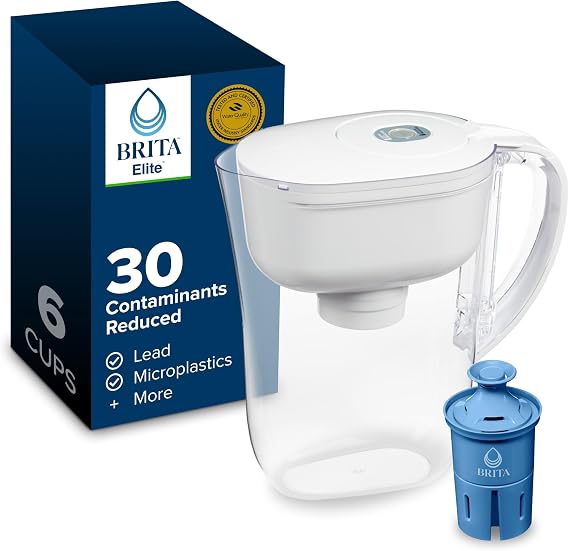 Brita Small 6 Cup Water Filter Pitcher, 1 Elite Filter, Metro, White | WQA and NSF/ANSI Certified, Reduces Lead, Microplastics and Contaminants, Removes Chlorine Taste, Dorm Room Essentials