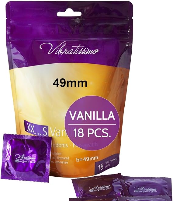 Vibratissimo XXS Vanilla Condoms 18-Pack I Premium with Aroma I for Men I Vanilla Flavored with Thin Wall Thickness & Aromatized I Thin Feel I w=49mm