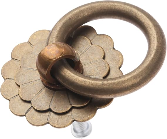 dophee 1Pc Vintage Brass Ring Pulls Cabinet Knobs for Drawer, Antique Brass | 1.18" Small Antique Handle with Screws for Dresser Kitchen Cupboard Closet Door Bookcase Furniture Hardware
