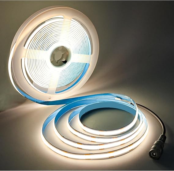 LED Strip Lights COB, DC 12V 16.4ft Band 480 LEDs/M Natural White 4000K Neon Flexible Super Bright 5000LM Dimmable Rope Light Strips with DC Connection for Party, Counter, Shelf, Home Decor