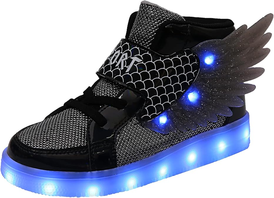 Kids Light up Shoes LED USB Charging Flashing High-top Wings Sneakers Boys Girls Trainers for Festivals Halloween Christmas New Year Party Great Gift