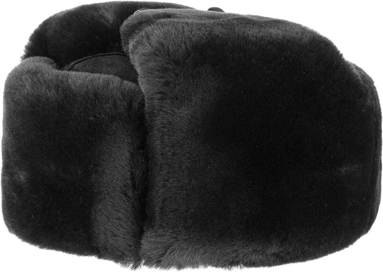Lierys Zhivago Fur Hat with Leather Approx. 12 cm high - Ushanka with Quilted Lining - Russian Hat with Fur New Wool - Winter Hat - Chapka with Ear Flaps
