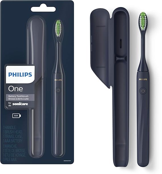 Philips One by Sonicare Battery Toothbrush, 1 Brush Head, Midnight Blue | Micro-Vibration Bristles, 2-Minute Guided Timer, Includes Travel Case, HY1100/04