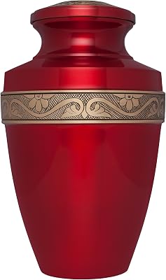 Liliane Memorials Glossy Red Funeral Cremation Urn Mimosa Model in Brass for Human Ashes Suitable for Cemetery Burial Fits Remains of Adults up to 200 lbs, Large200 lb