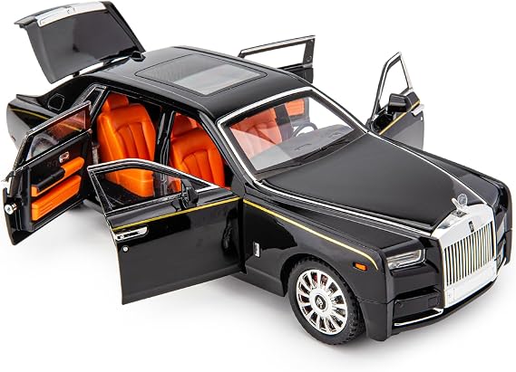 1/18 Rolls Royce Phantom Model Car, Alloy Die-casting Collectible Trolley Toy Vehicle, Classic Two-door Model, Cildren‘s gift (black)