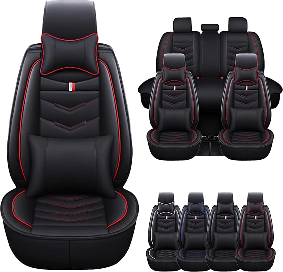 Car Seat Cover for Jeep Grand Cherokee 2000-2025, Waterproof Durable Compatible Airbag, Premium Leather Seat Protector(5 Seats Luxury,Black Red)