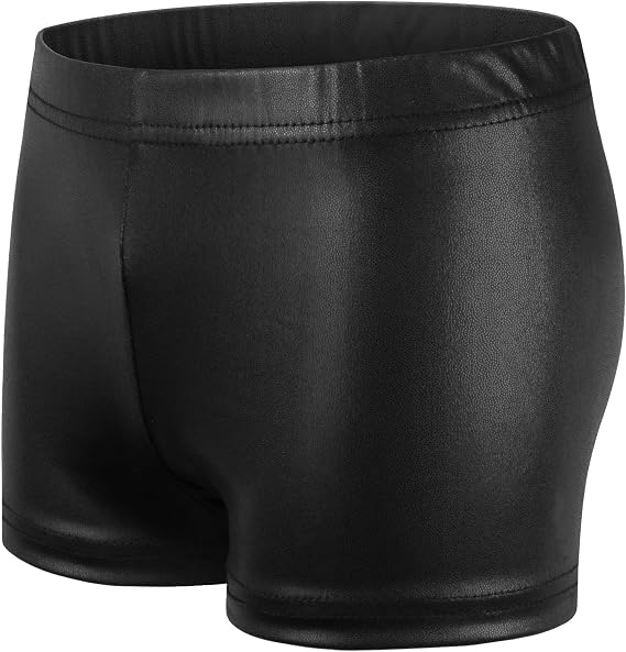 NewL Kids Girl Elastic Waist Shiny Metallic Ballet Dance Shorts Bottoms | Glossy metallic shiny fabric with stretch fit, breathable lightweight, for ballet, gymnastics, yoga, stage performance wear