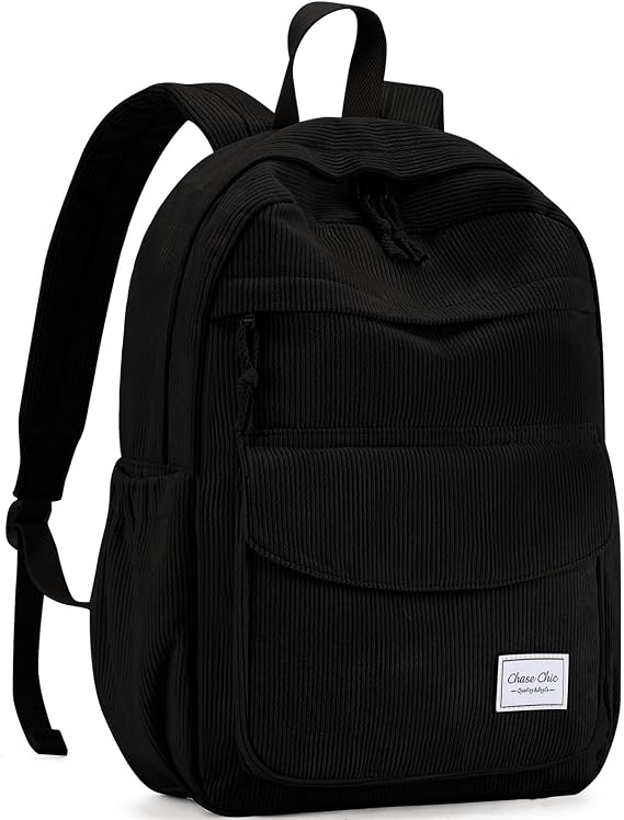 Chase Chic Corduroy Women Backpack, Cute Aesthetic Plush Bookbag Casual Rucksack Daypack for School Teen Girls Boys