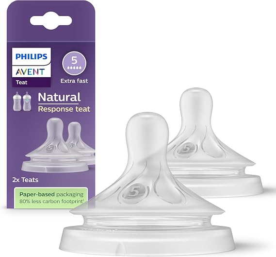 Philips Avent Tetina de biberón Natural Response: 2 tetinas de biberón de flujo 5 para bebés a partir de 6 mes, sin BPA (modelo SCY965/02)