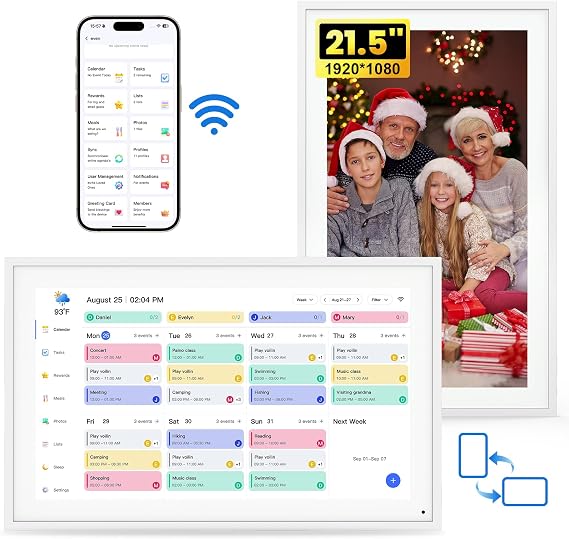 Digital Calendar Schedual Planning Calendar, Chore Chart Task & Rewards for Parent-child 1920 x 1080P Full HD Interactive Touchscreen Smart Family Planner, Wall & Desk Mountable (White, 21.5inch)