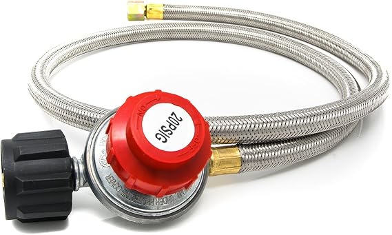 GasOne 2113 0-20 PSI Adjustable High Pressure Propane Regulator with 4 ft Steel Braided Hose QCC1 Type, Works with Burners, Turkey Fryers, Smokers & Heaters